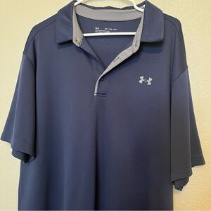 Under Armour Heat Gear Polo Navy and Gray Short Sleeve Loose Shirt XXL